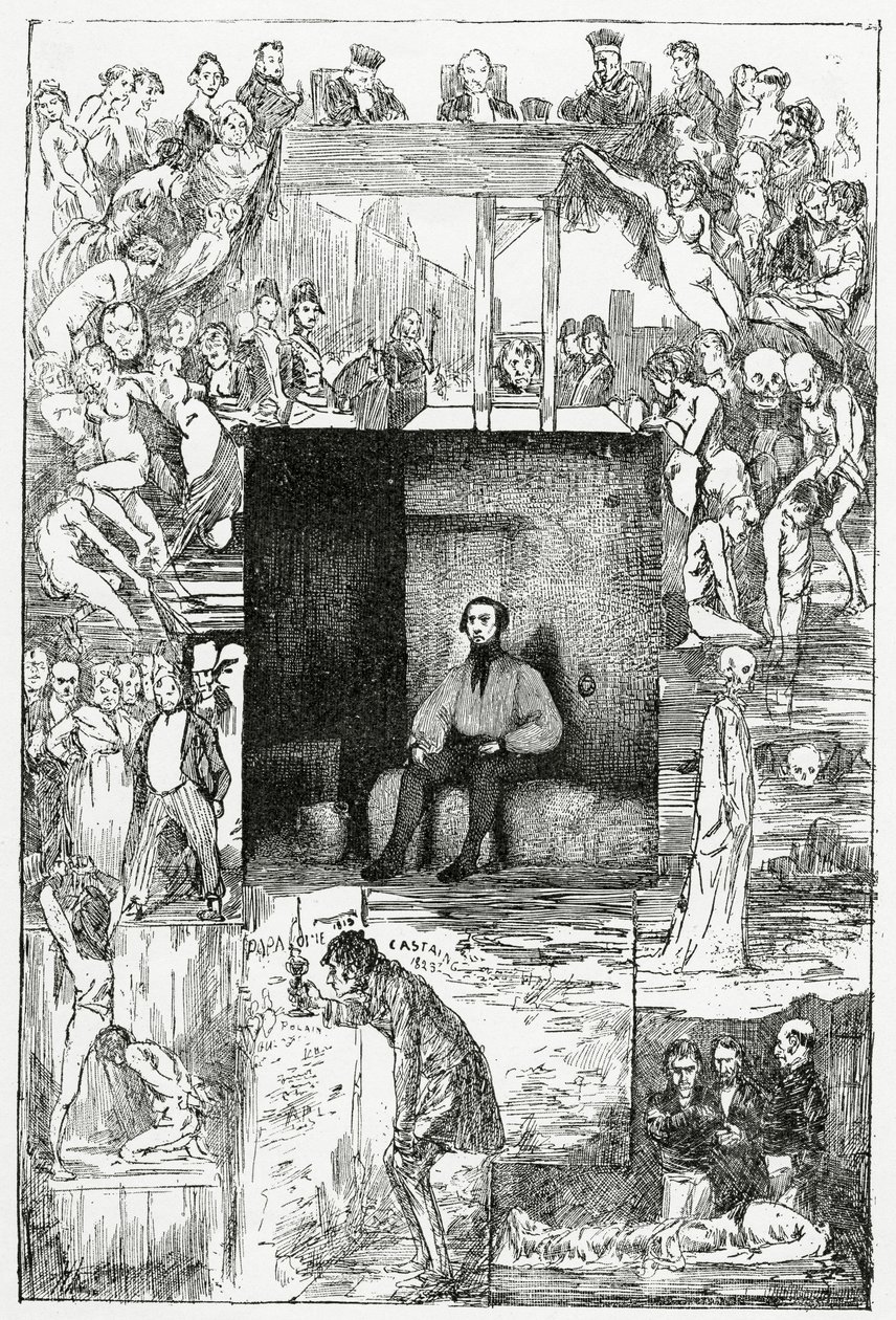 O último dia do condenado, século XIX (gravura bw) de Celestin Francois Nanteuil