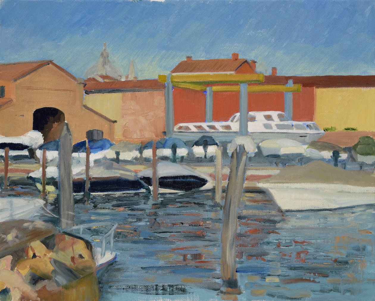 Estaleiro, fim de tarde, Veneza, 2022 (óleo sobre tela) de Celia Montague