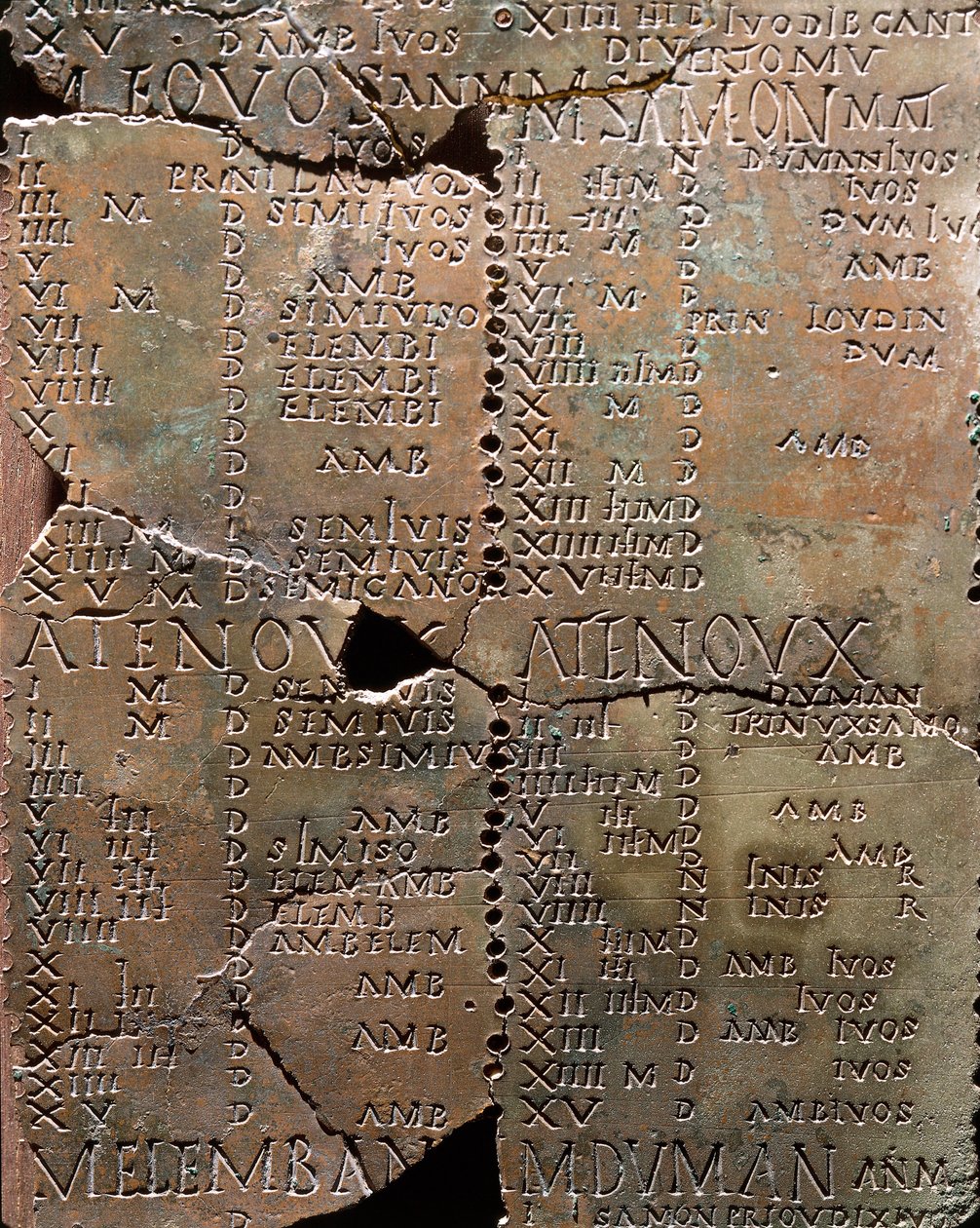 Calendário sobre placas de bronze, de Coligny de Celtic
