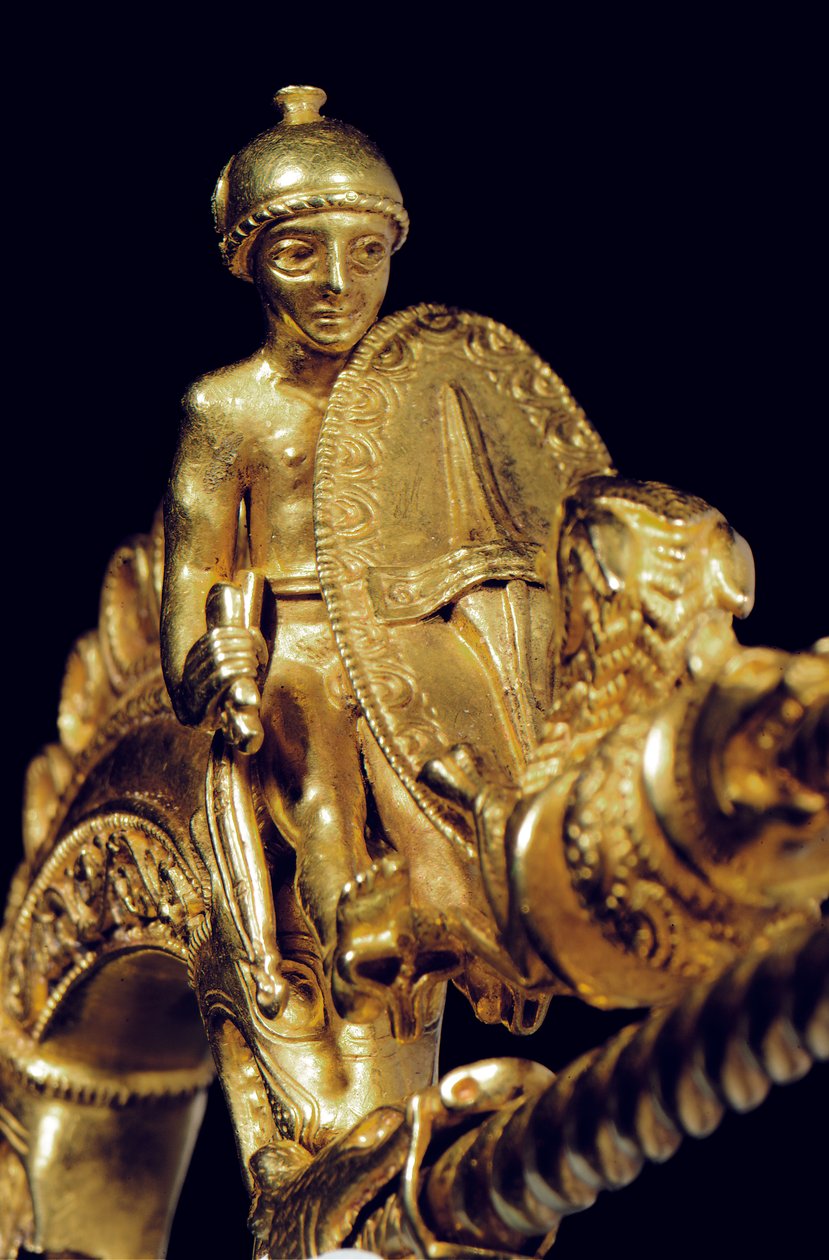 Fíbula do guerreiro La Tene altamente importante, detalhe (ouro) (ver também 1065822-6) de Celtic