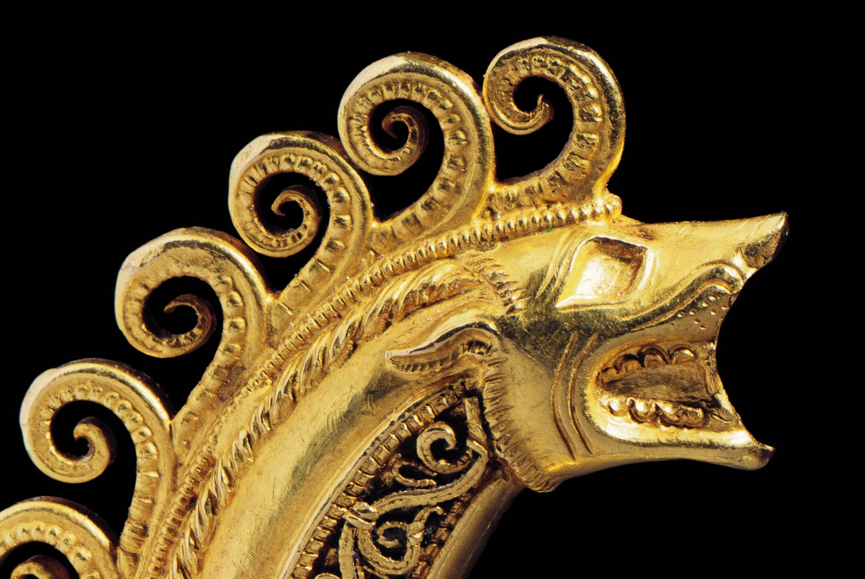Fíbula do guerreiro La Tene altamente importante, detalhe (ouro) (ver também 1065822-7) de Celtic