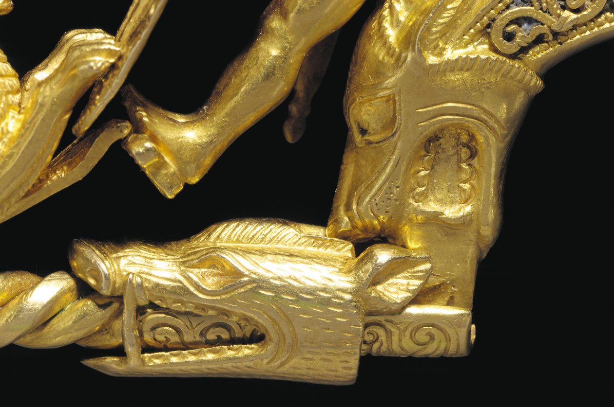 Fíbula do guerreiro La Tene altamente importante, detalhe (ouro) (ver também 1065822-7) de Celtic