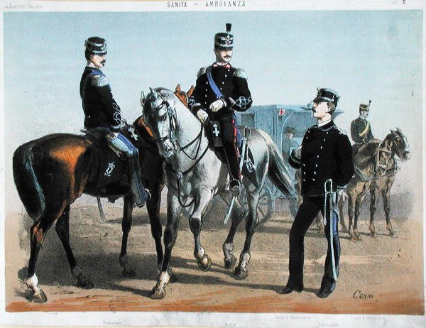 Médicos do Exército Italiano (gravura a cores) de Cenni