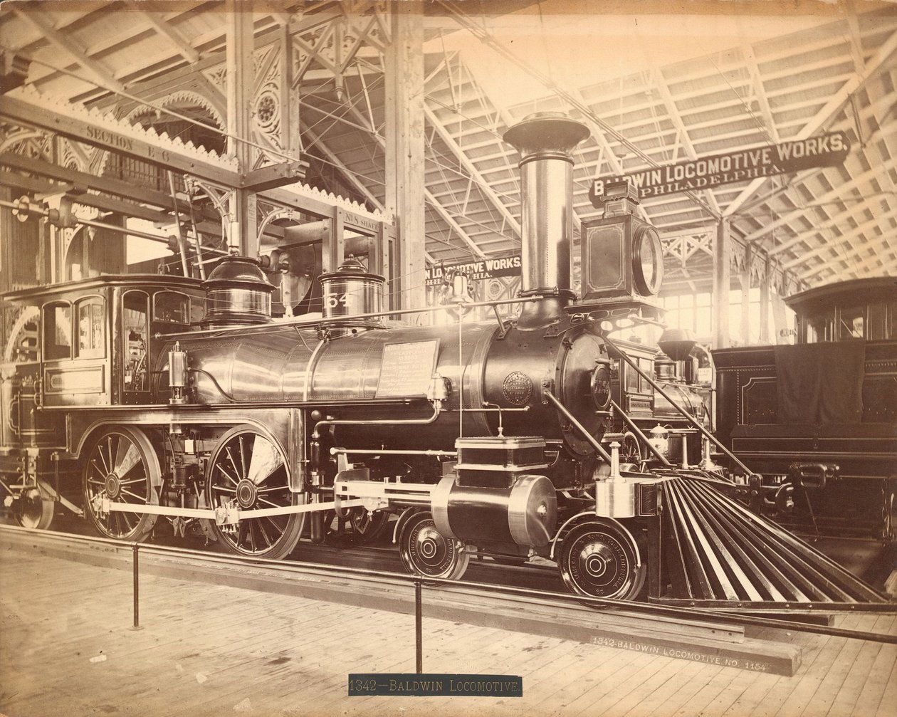 Locomotiva Baldwin, "No. 1154", Exposição Centenária, Filadélfia de Centennial Photographic Co.