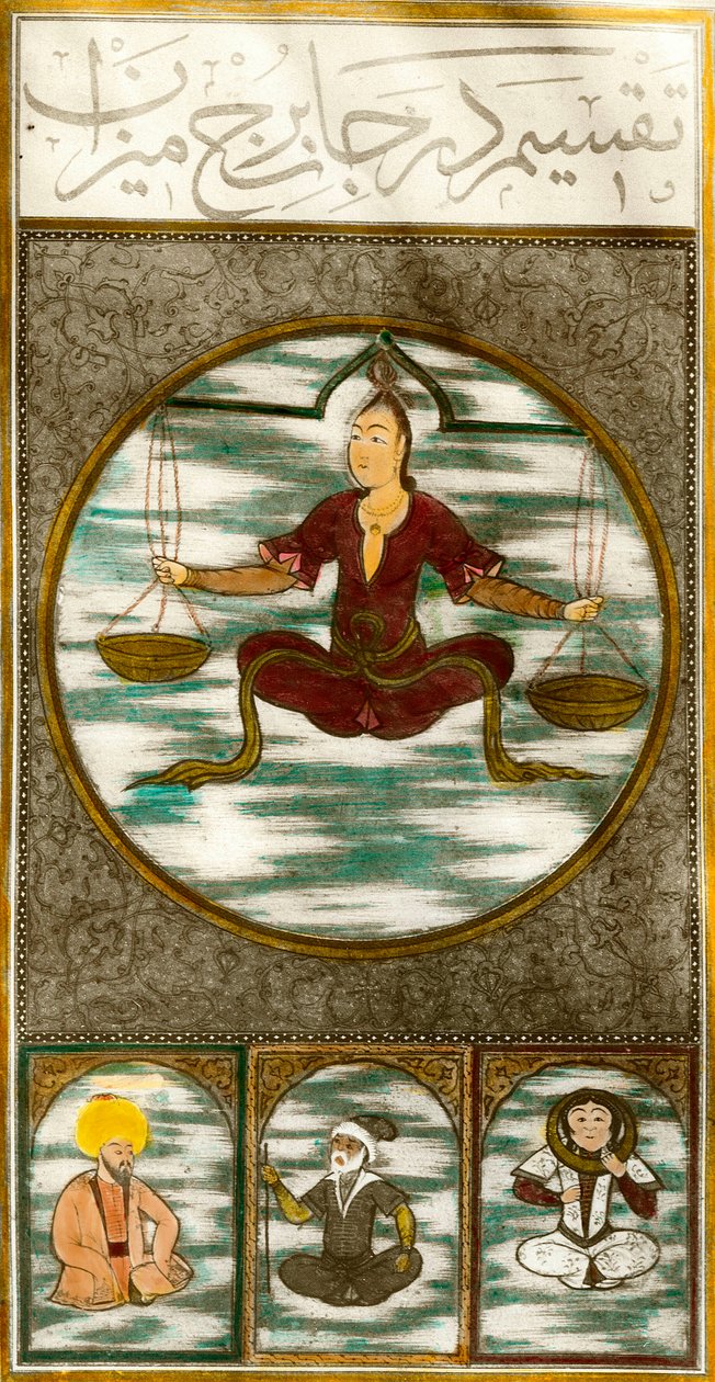 Signo do zodíaco: representação do signo astrológico da balança. Placa retirada de um manuscrito. Colecção privada de Central Asian School