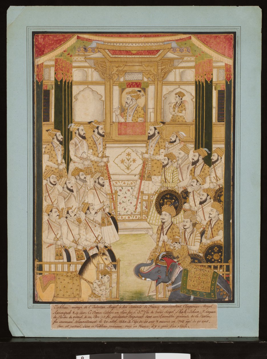Durbar do imperador Mughal Aurangzeb, c.1675-1725 (guache e papel dourado) de Central Indian School
