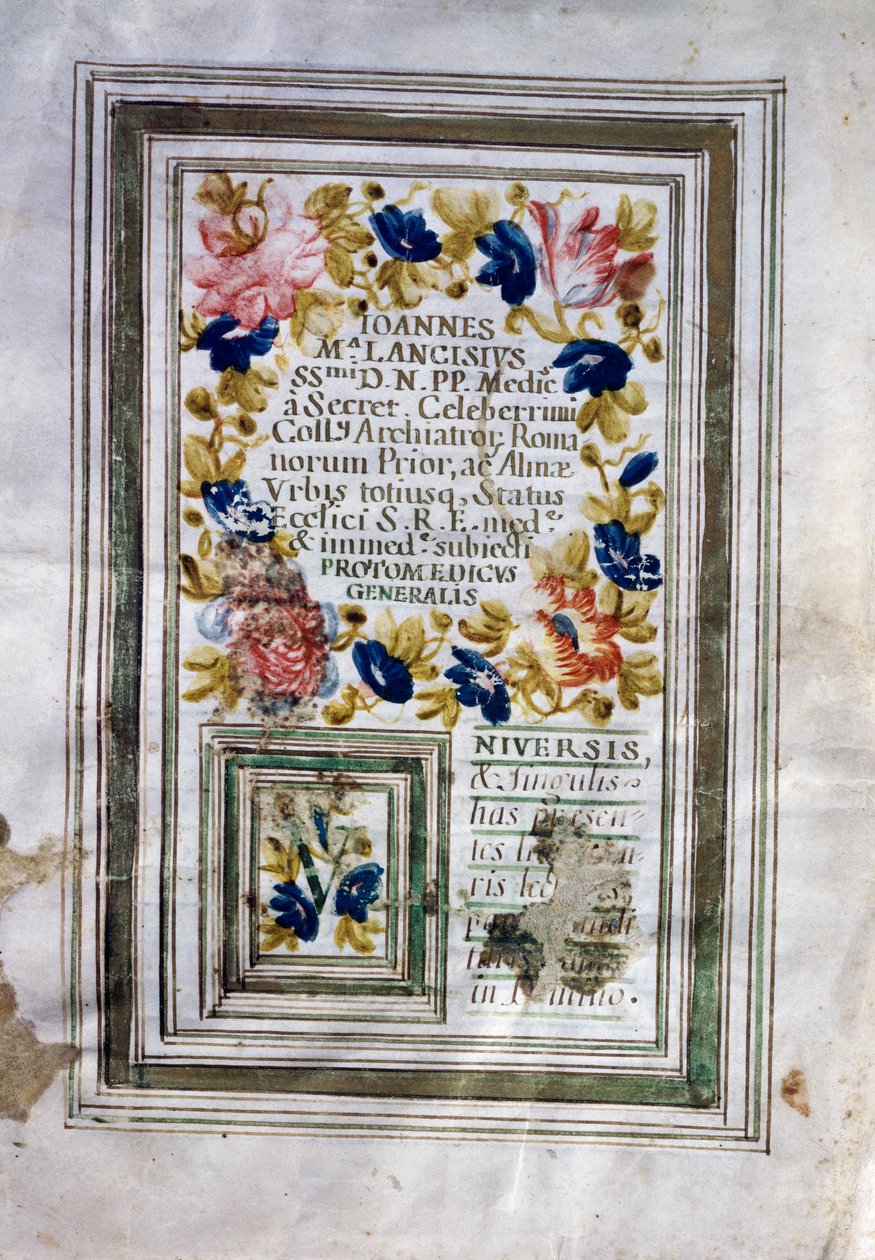 Título de médico emitido em Roma por Giovanni Maria Lancisi (1654-1720) de Central Italian School