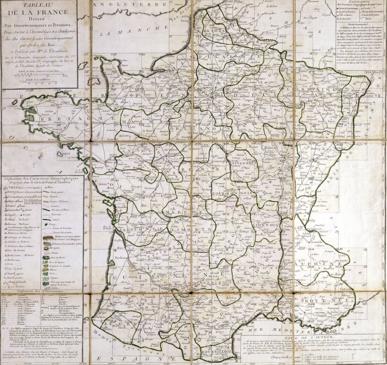 Mapa da França dividido em províncias de Cesar Francois Cassini de Thury