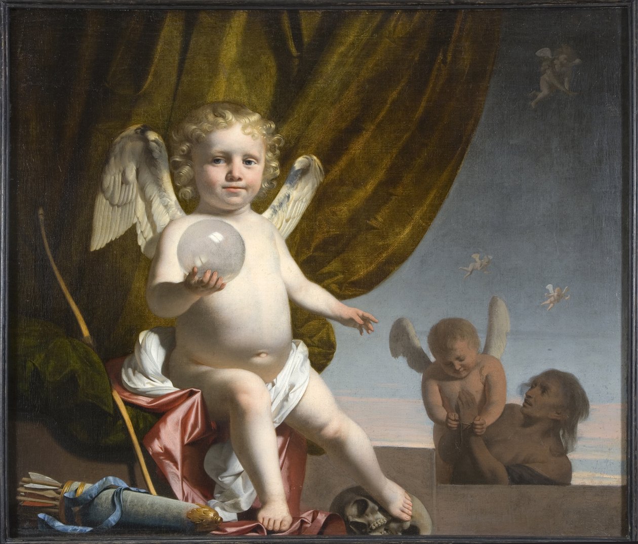 Amor segurando uma esfera de vidro, 1650-1660 de Cesar Boetius van Everdingen