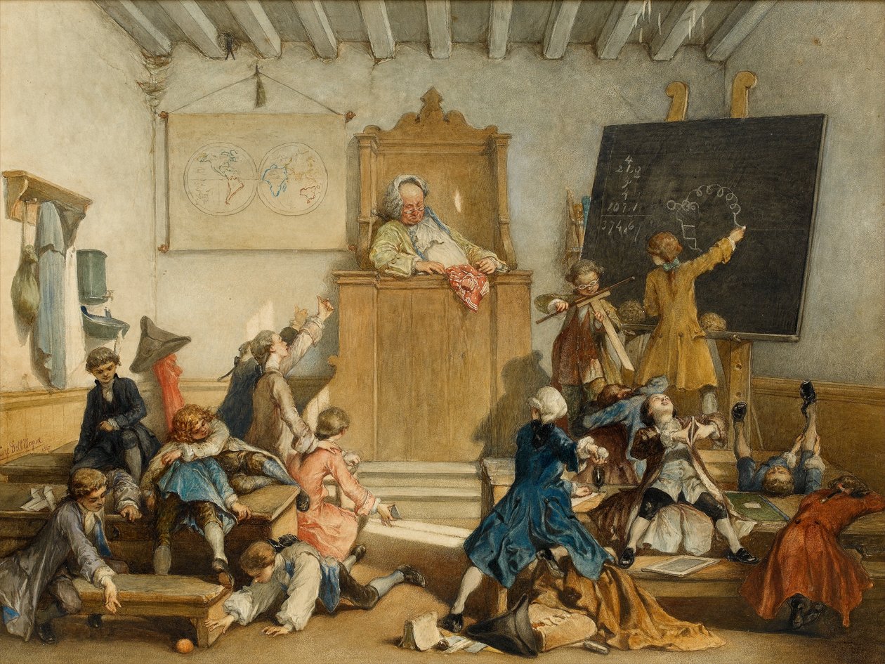 Educação para os privilegiados, uma escola para os filhos dos cortesãos, Viena, 1867 (wc on paper) de Cesare Felix dell Acqua