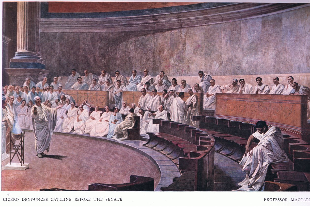 Cícero denuncia Catilina perante o Senado, de um afresco da The Gresham Publishing Company Ltd, 1920 de Cesare Maccari
