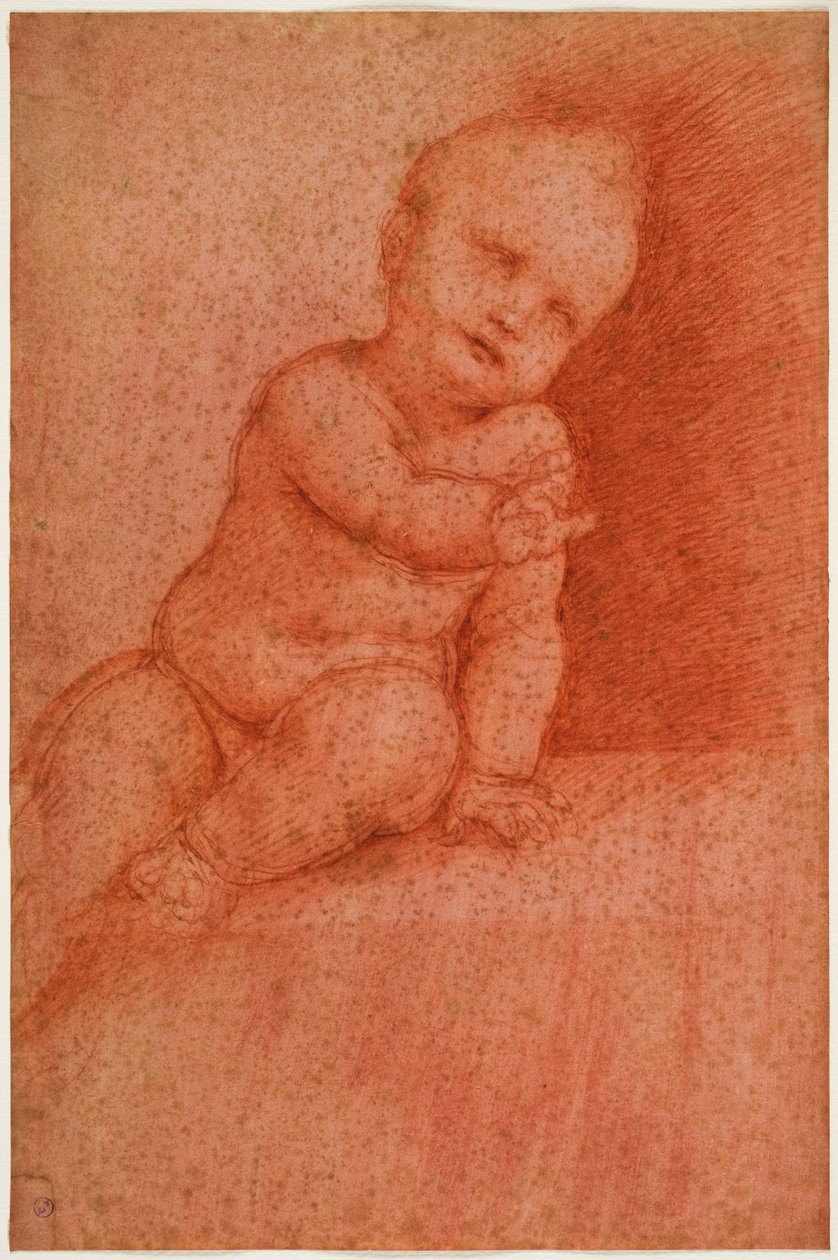 Estudo de putto (Jesus a Criança Bênção), início do século 16 (sangue em papel preparado vermelho) de Cesare da Sesto