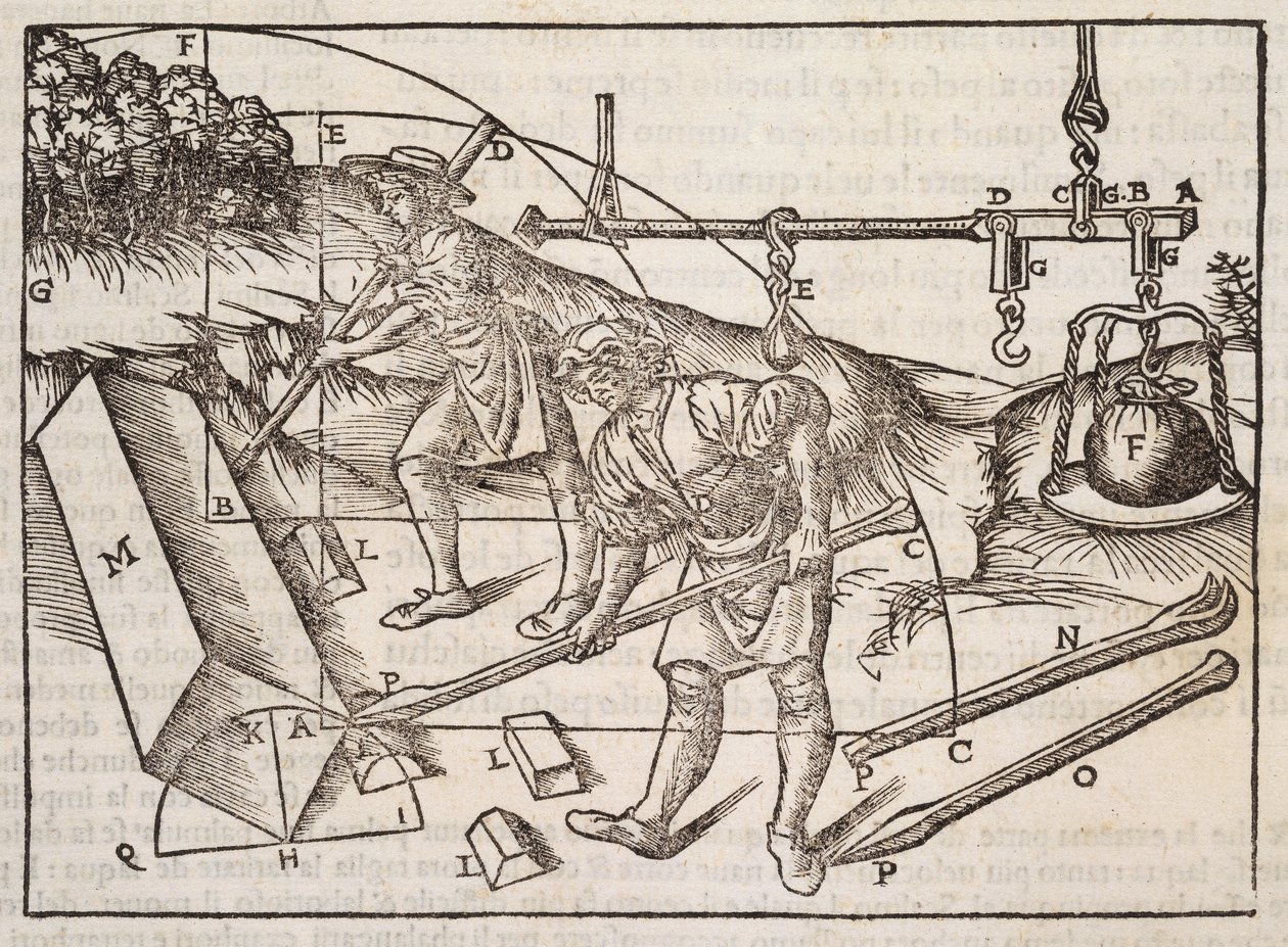 Métodos de movimentação de blocos de pedra, de &39;Lucio Vitruvio Pollione di architectura a libri dice&39;, de Gotardo de Ponte Como, 1521 de Cesare di Lorenzo Cesariano