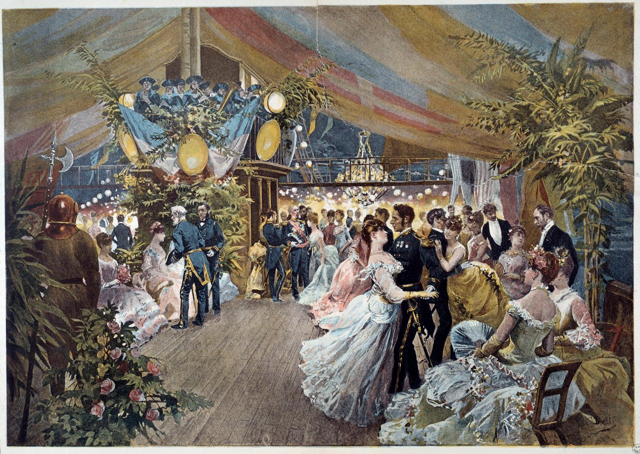 Uma bola a bordo de um liner Ilustração de Cesare Detti (1847-1914) Paris do século XIX, Musee Carnavalet de Cesare Auguste Detti