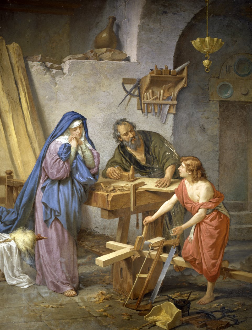 José, Maria e Jesus na carpintaria de Cesare Maccari