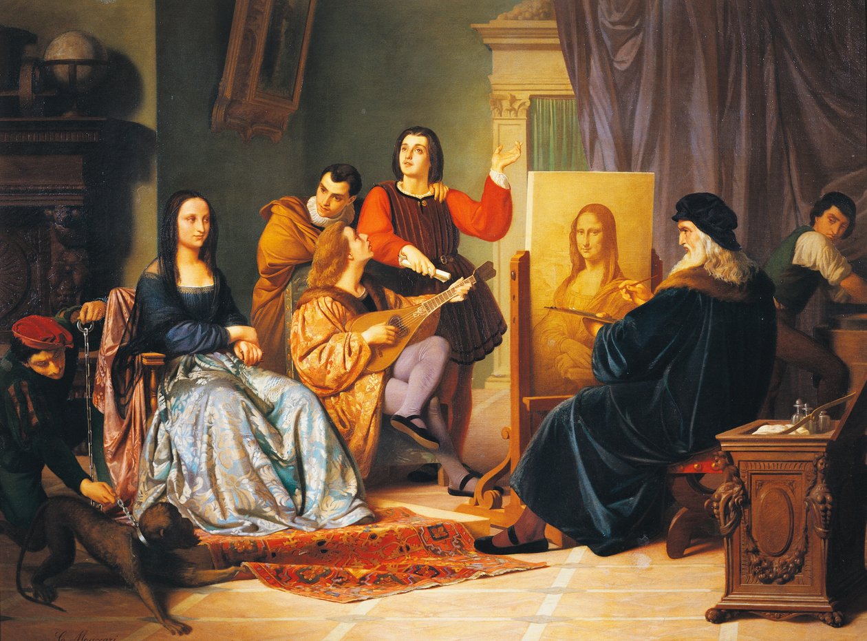 Leonardo da Vinci pintando Mona Lisa de Cesare Maccari (1840-1919) de Cesare Maccari