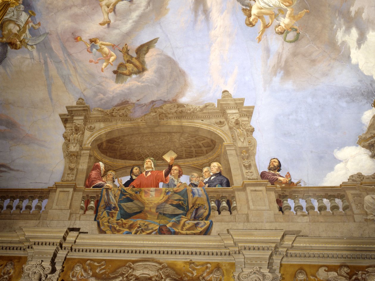 Dante, Petrarca, Cola di Rienzo, A. de Brescia e Vittorio Alfieri (detalhe de 3433390) de Cesare Mariani