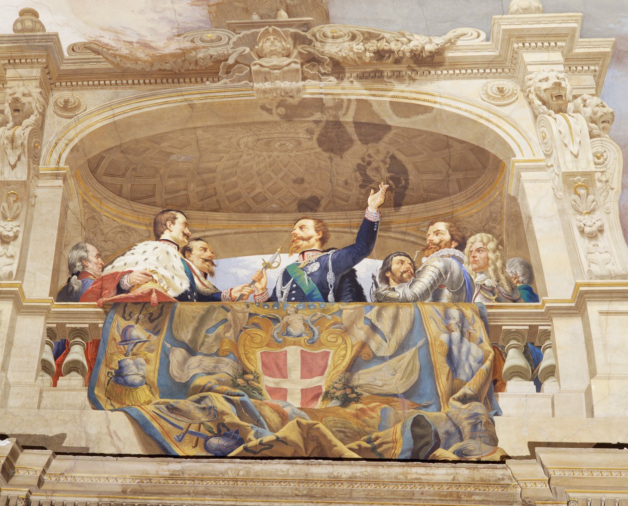 Detalhe da Alegoria da Itália, afresco de Cesare Mariani (1826-1901), teto, Salão da Maioria, Palazzo delle Finanze (Palácio das Finanças), Roma. Itália de Cesare Mariani