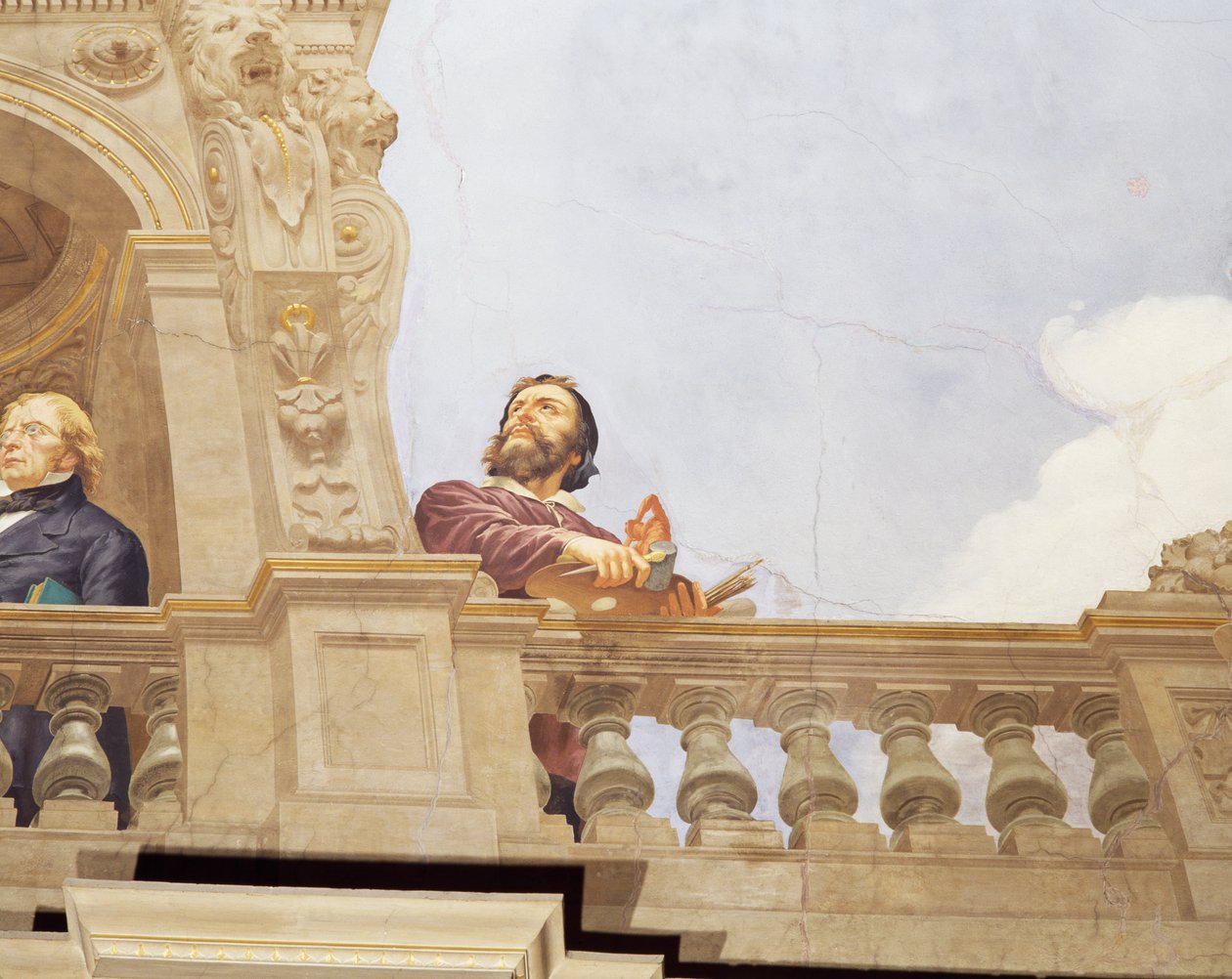 Detalhe da Alegoria da Itália, afresco de Cesare Mariani (1826-1901), teto, Salão da Maioria, Palazzo delle Finanze (Palácio das Finanças), Roma. Itália de Cesare Mariani