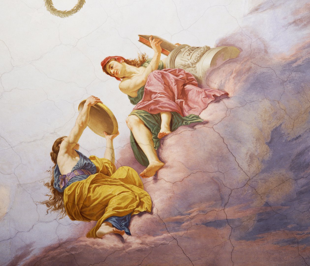 Detalhe da Alegoria da Itália, afresco de Cesare Mariani (1826-1901), teto, Salão da Maioria, Palazzo delle Finanze (Palácio das Finanças), Roma. Itália de Cesare Mariani