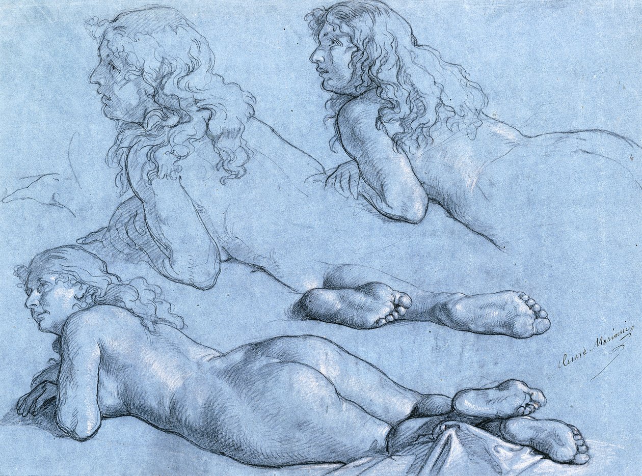 Estudos de um nu reclinado, visto de trás de Cesare Mariani