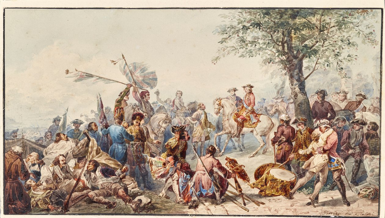 Comandante e soldados ingleses na colina de Cesare Provaggi