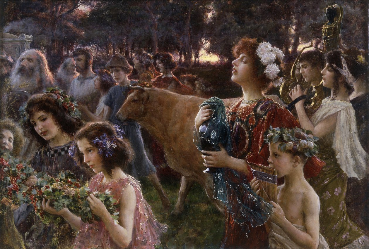 A Procissão (óleo sobre tela) de Cesare Saccaggi