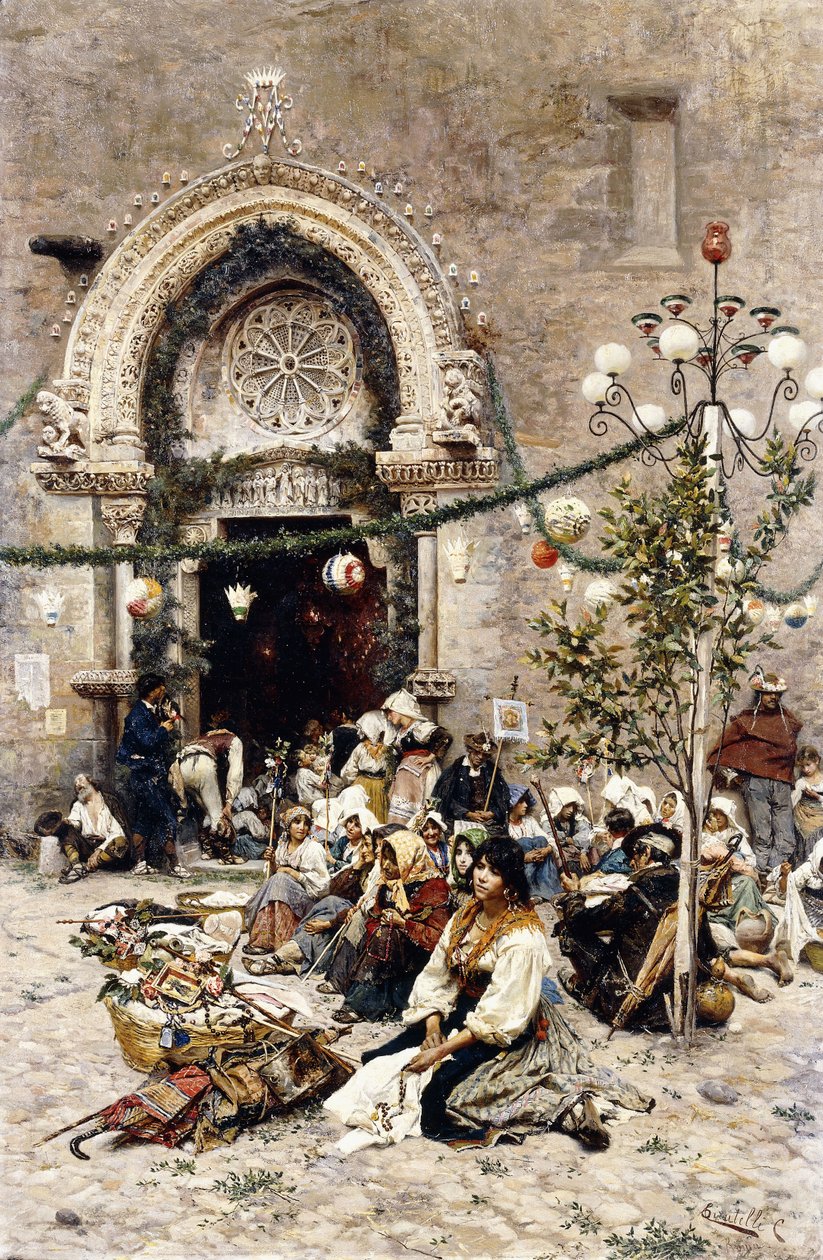 Um descanso do festival (óleo sobre tela) de Cesare Tiratelli