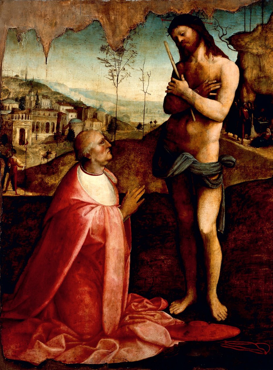 Cristo sofredor e o cardeal Oliviero Carafa em oração, por Cesare da Sesto (1477-1523) de Cesare da Sesto