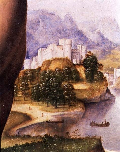 São Jerônimo, detalhe da paisagem (óleo sobre painel) (detalhe do 112517) de Cesare da Sesto