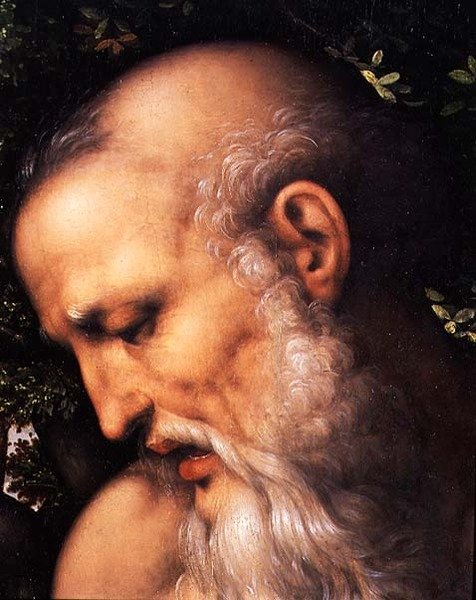 São Jerônimo, detalhe da cabeça do santo (óleo no painel) (detalhe do 112517) de Cesare da Sesto