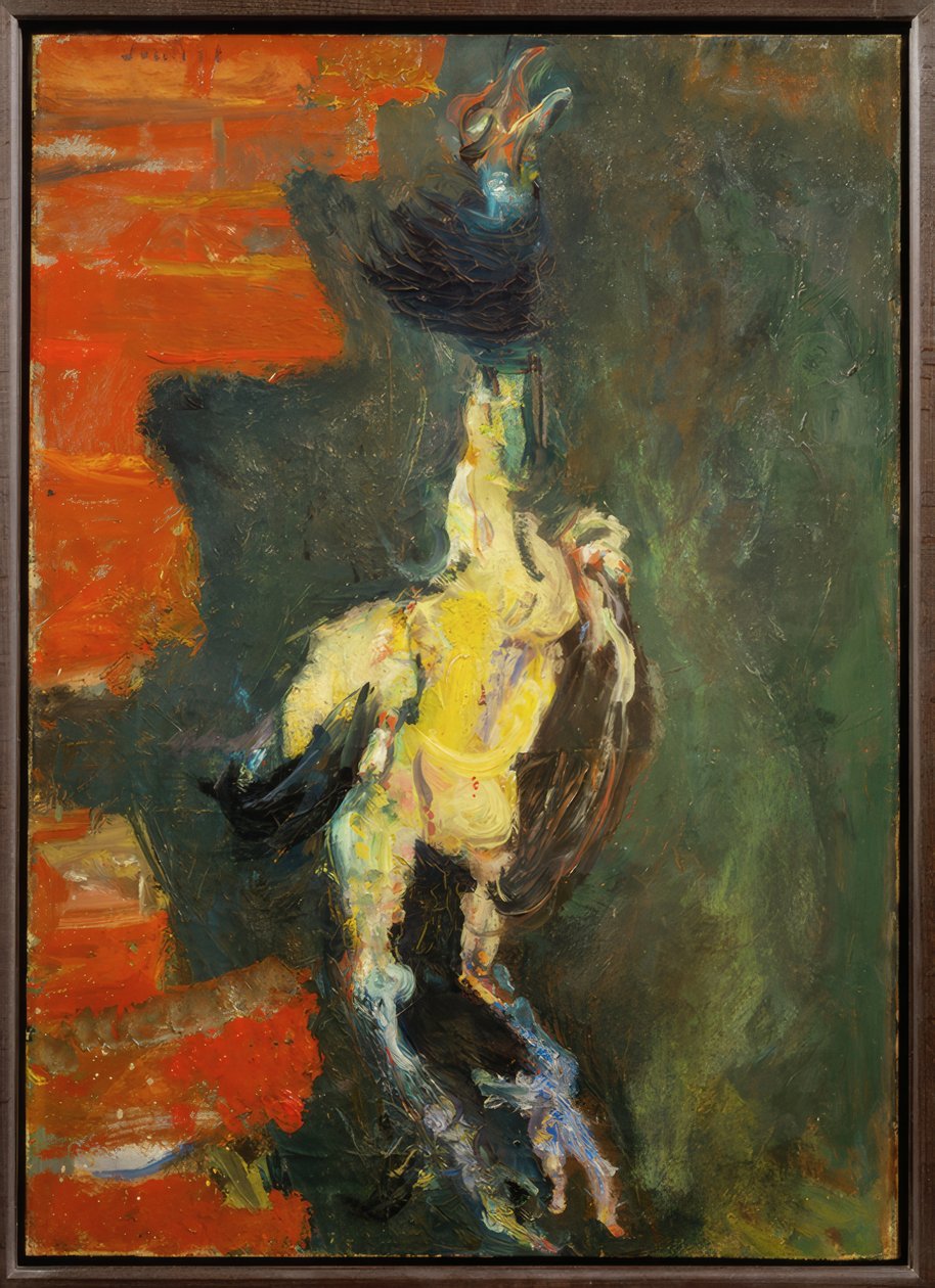 Frango, pendurado na frente da parede de tijolo de Chaim Soutine