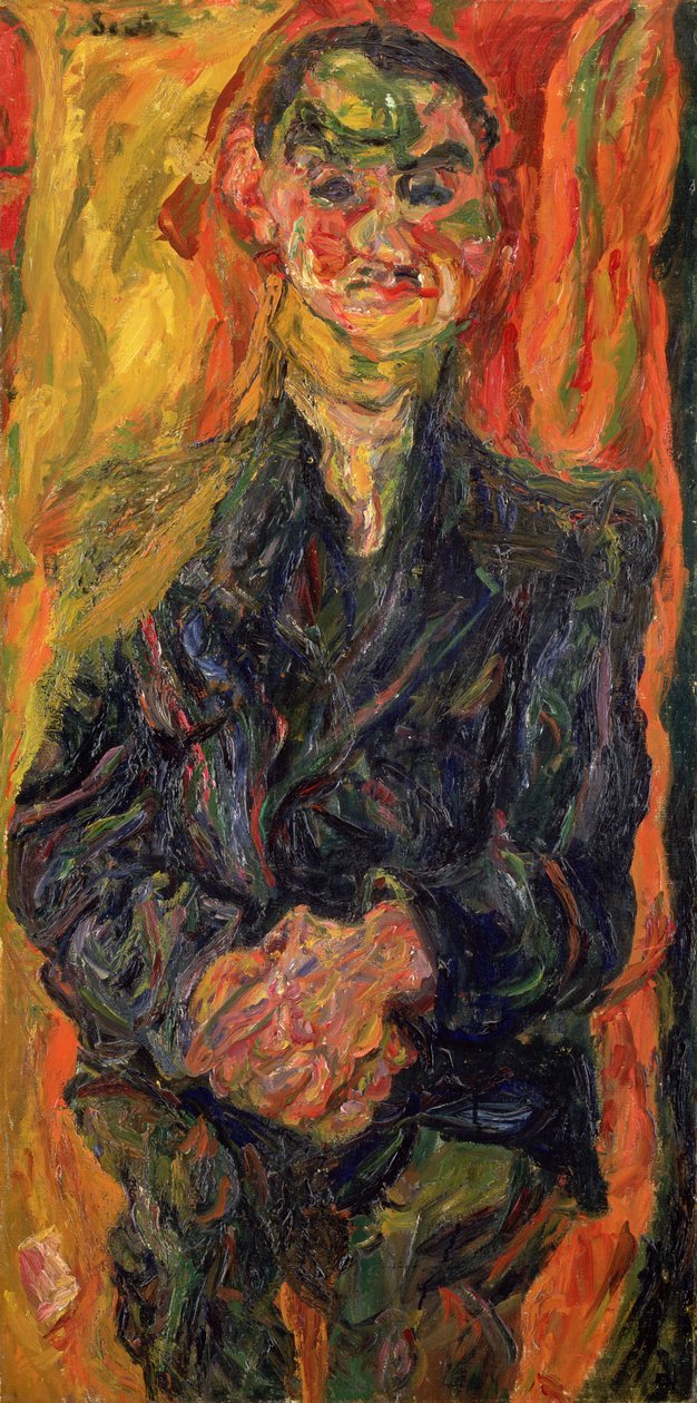 Homem de azul, com um fundo amarelo e vermelho de Chaim Soutine