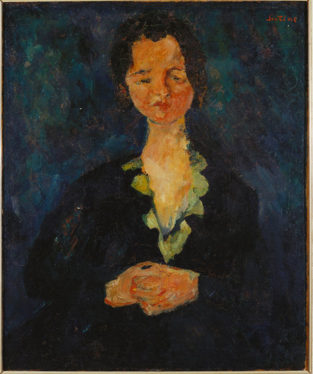 Retrato de uma mulher com fundo azul, 1927 de Chaim Soutine