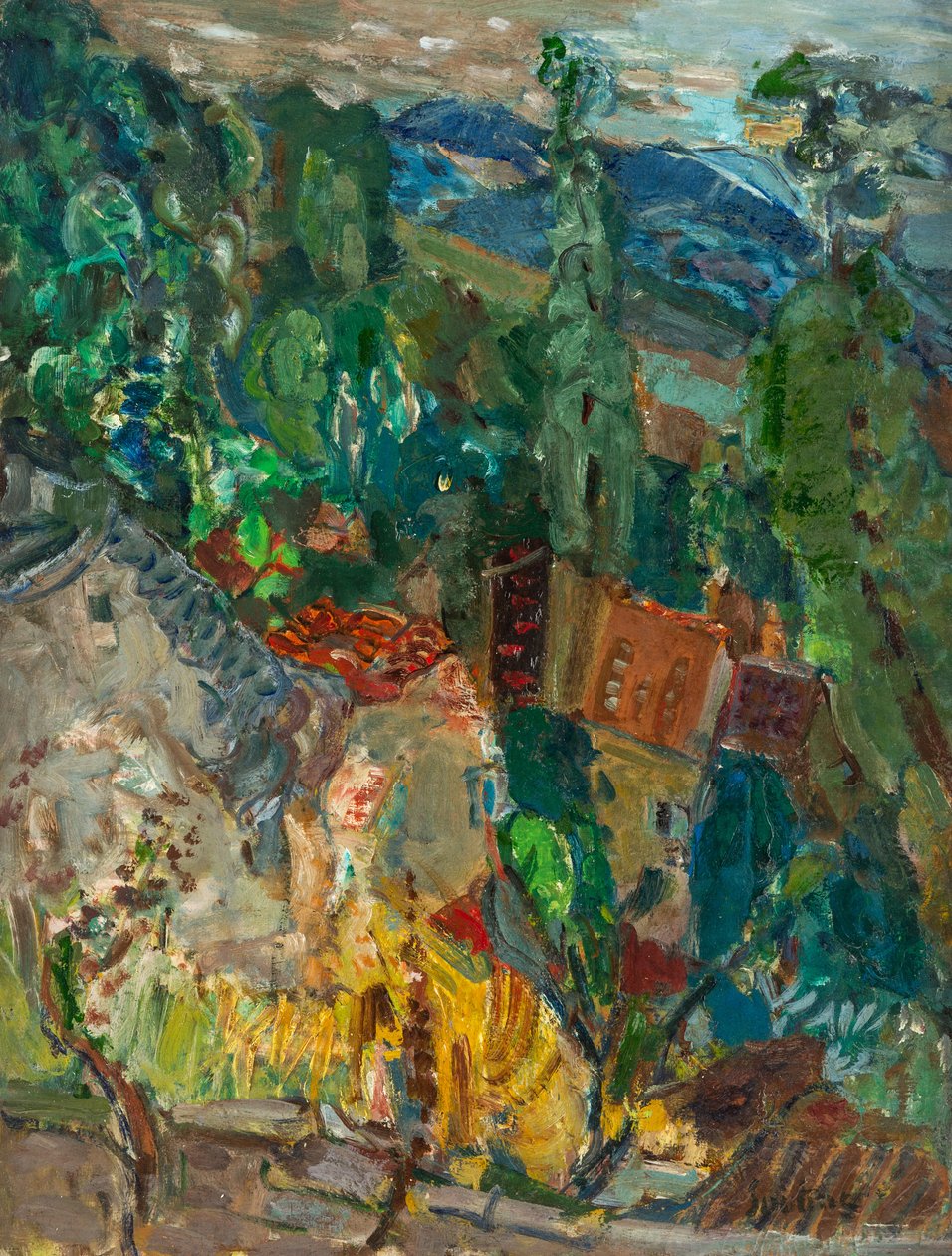 Paisagem urbana com ciprestes, sul da França, 1920-1930. de Chaim Soutine