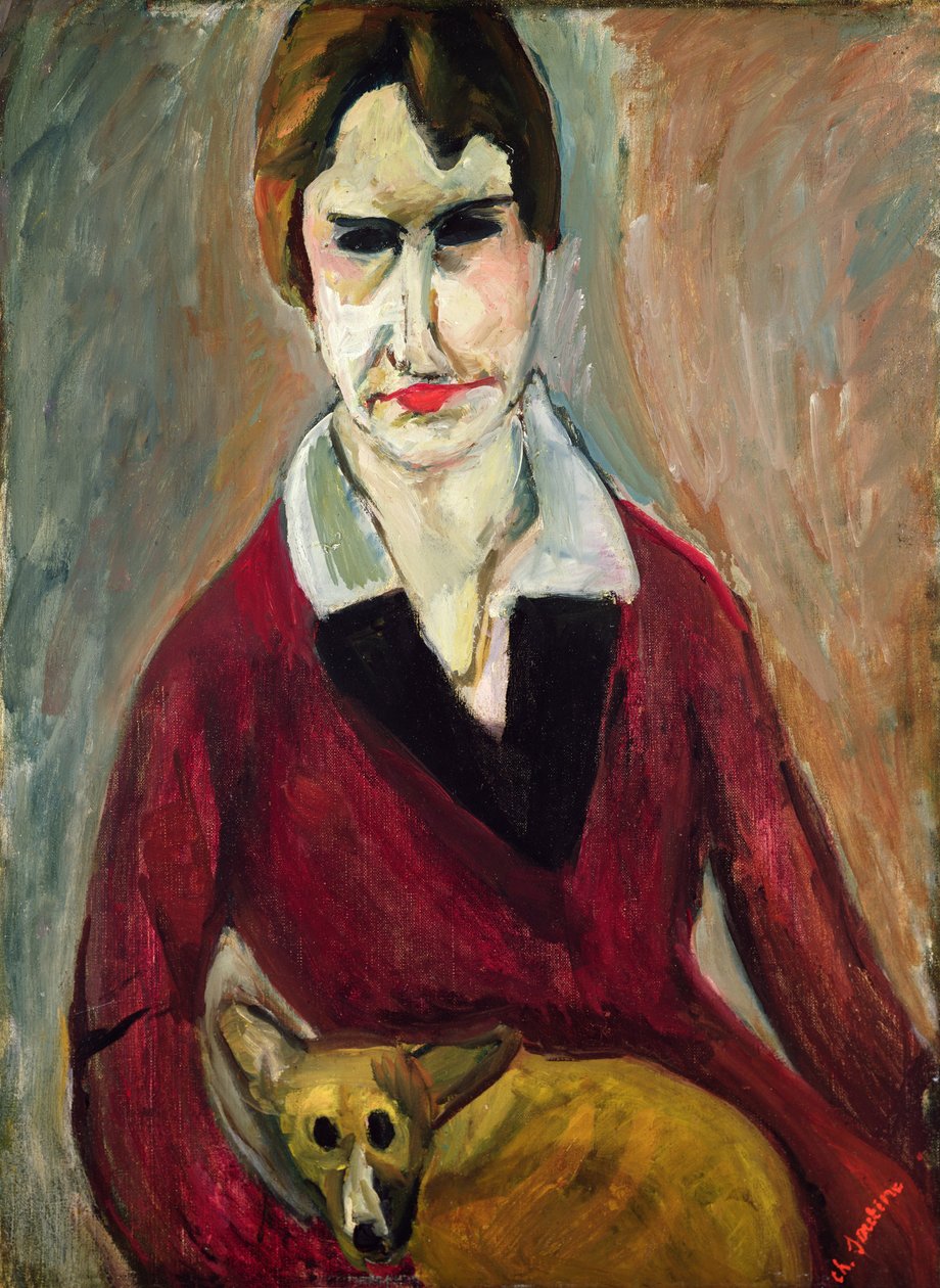 Mulher com um cachorro, c.1917-18 (óleo sobre tela) de Chaim Soutine