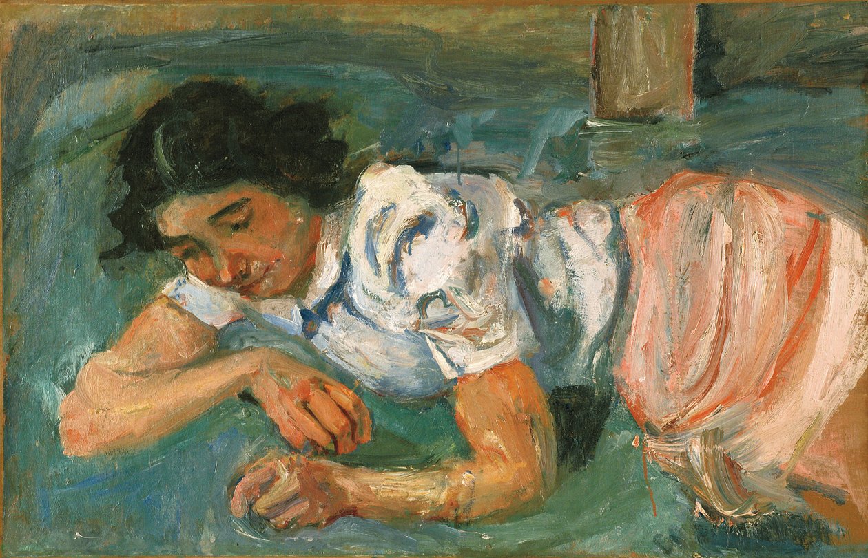 Jovem mulher deitada na grama de Chaim Soutine
