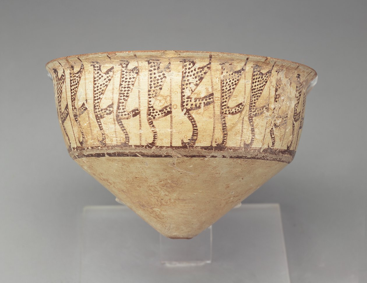 Tigela cónica com desenho de leopardo, 3500-3000 aC (loiça de barro) de Chalcolithic