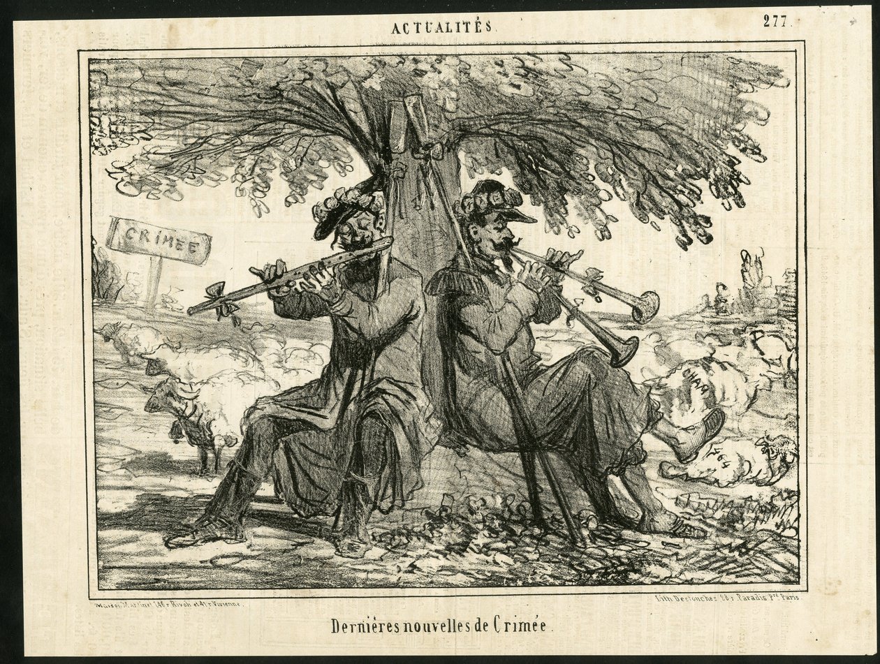 Ilustração de Cham (1819-1879) em The Charivari - Latest Crimean News - War, Music, Crimee (Guerra da Crimeia) de Amédée de Noé