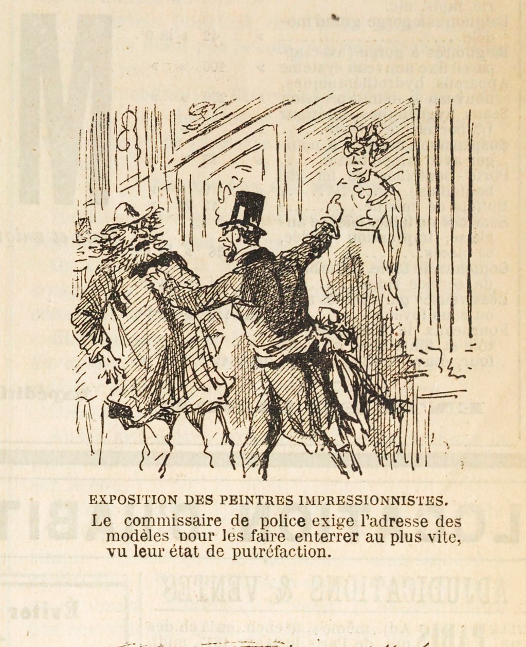 O comissário de polícia exige o endereço dos modelos para enterrá-los..., 1877. de Cham