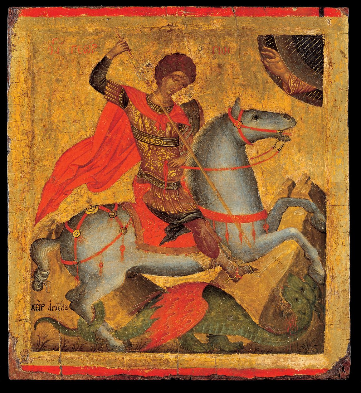 St George a cavalo, matando o dragão de Chanter Angelos Akotandos