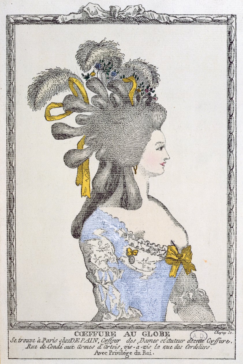 Penteado de globo, c.1780 (gravura de cor) de Chapuy