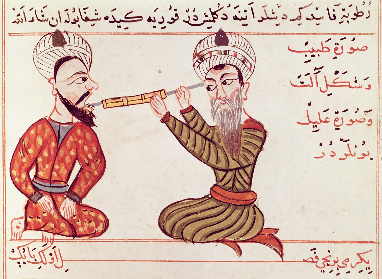Srta. Turc 693 fol.28v Cauterização da Dor de Dente, 1466 de Charaf ed Din