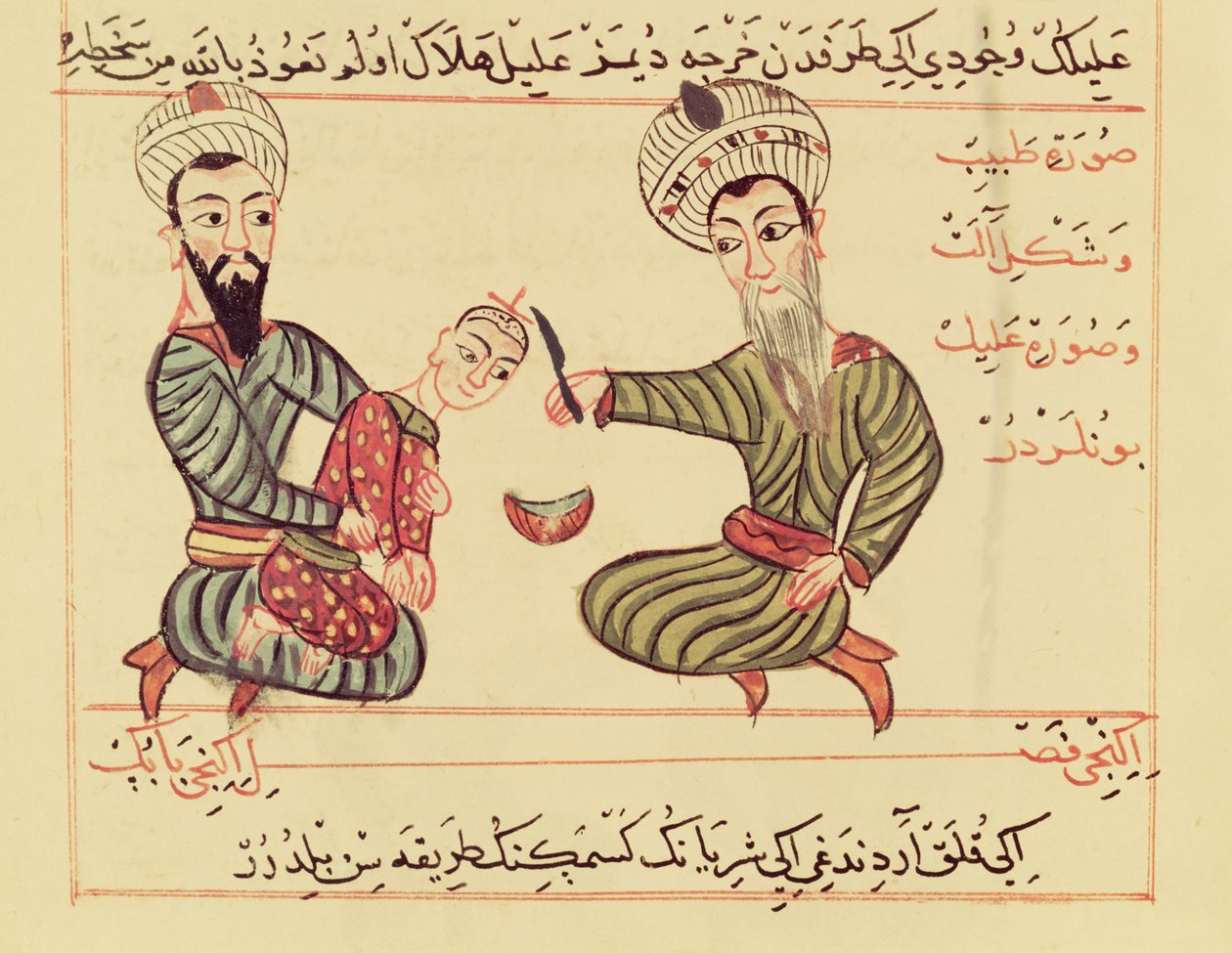 Sra. Tur Turc 693 fol.53 Drenando o fluido acumulado da cabeça de uma criança, 1466 de Charaf ed Din