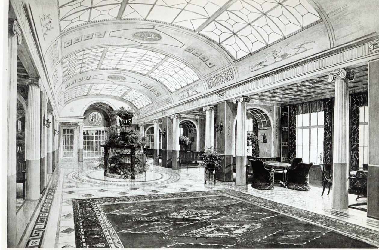 Projeto para uma sala de recepção do jardim de inverno no forro de oceano, almirante von Tirpitz, c.1911 de Charles and Bischoff, A. Mewes