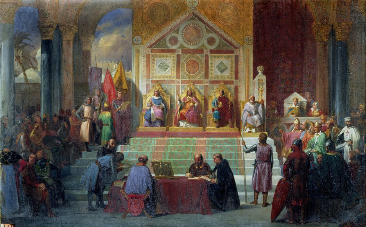 Assembléia dos Cruzados em Ptolemais em 1148, 1840 de Charles Alexandre Debacq