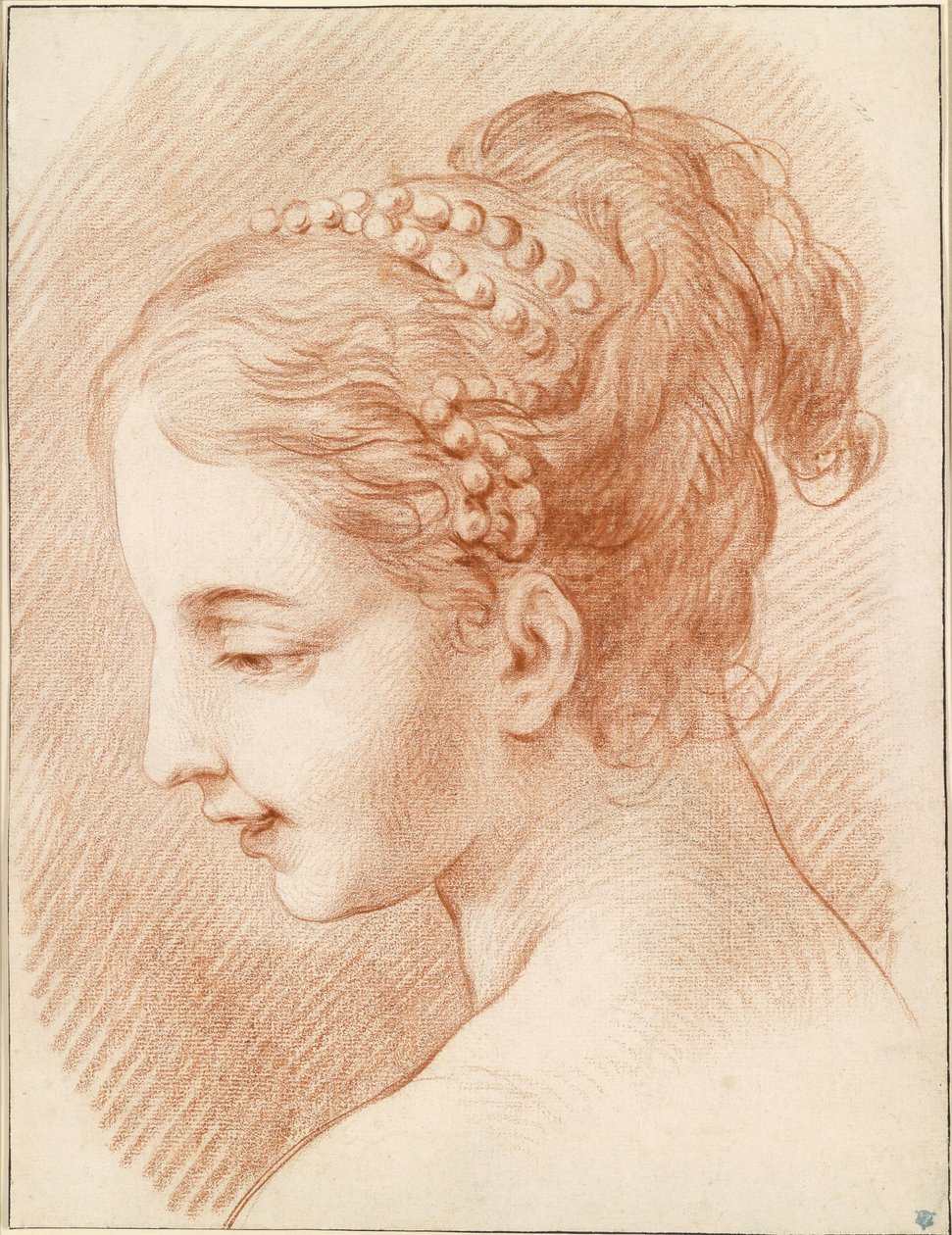 Chefe de uma jovem mulher de perfil para a esquerda de Charles André van Loo