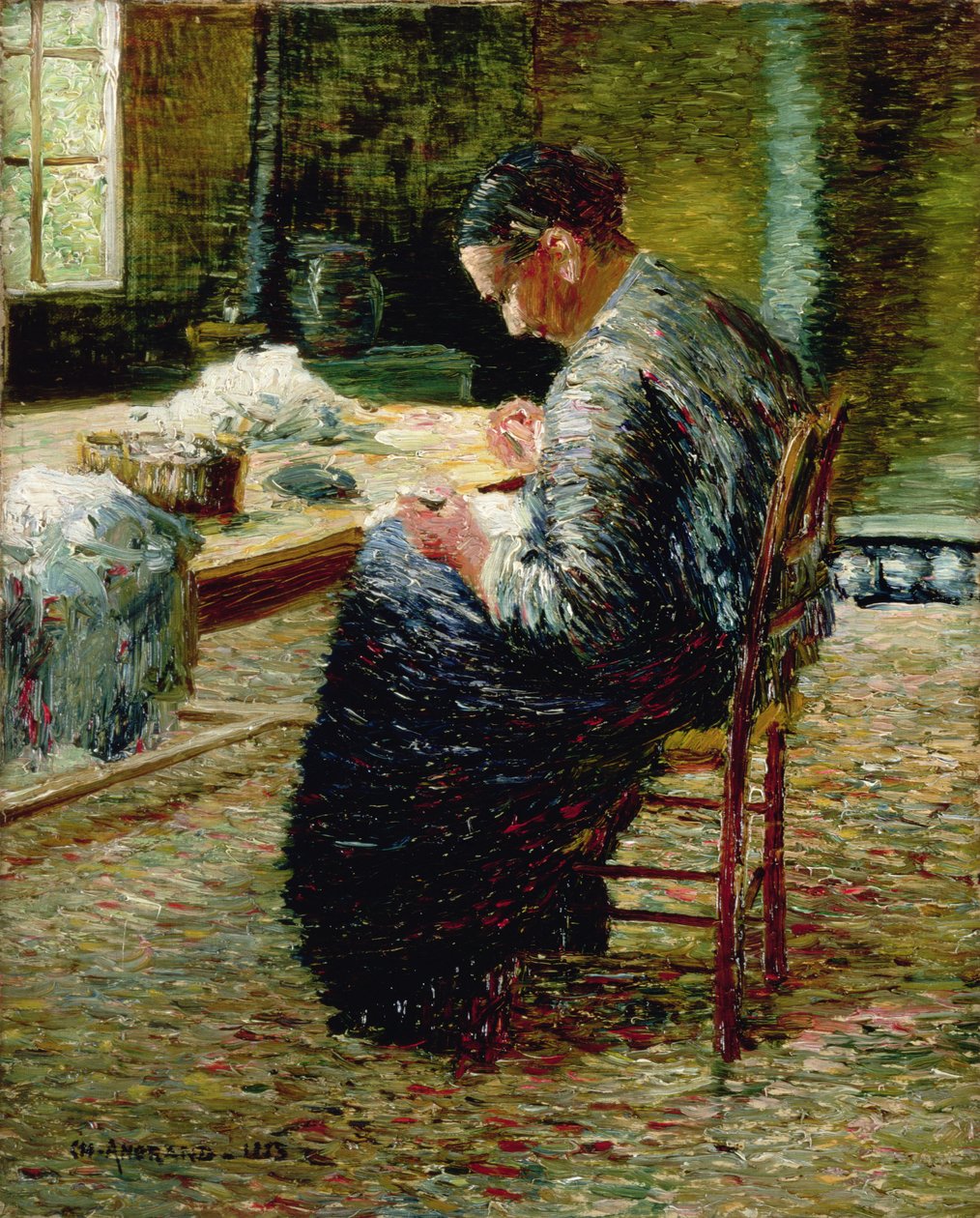 Retrato da Costura da Mãe do Artista, 1885 de Charles Angrand