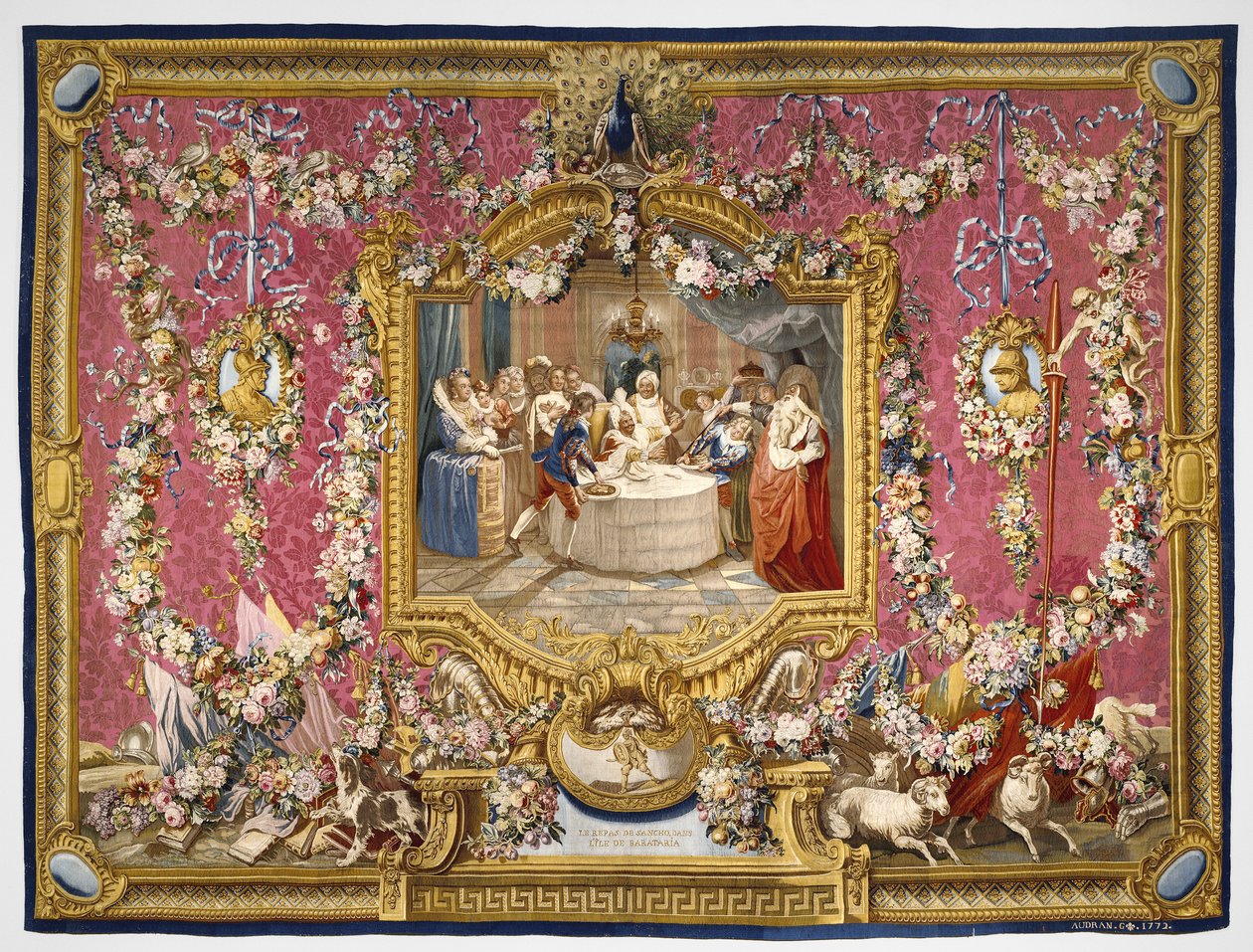 Refeição de Sancho na ilha de Barataria, 1770-72 (seda e lã) de Charles Antoine Coypel