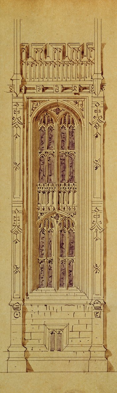 Projeto da torre, de uma pasta de desenhos do New Palace of Westminster (caneta e tinta no papel) de Charles Barry